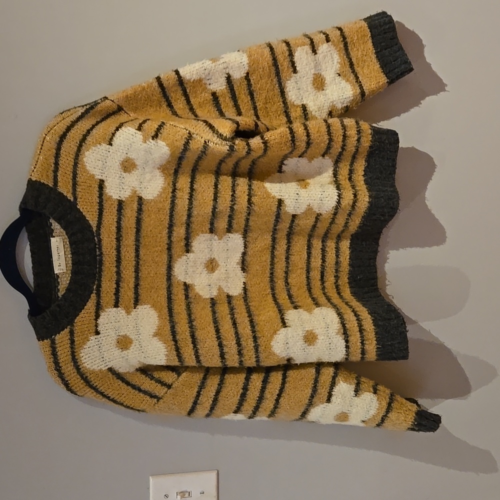 By Together Mustard Floral Stripe Sweater By Together Size S - Picture 2 of 5